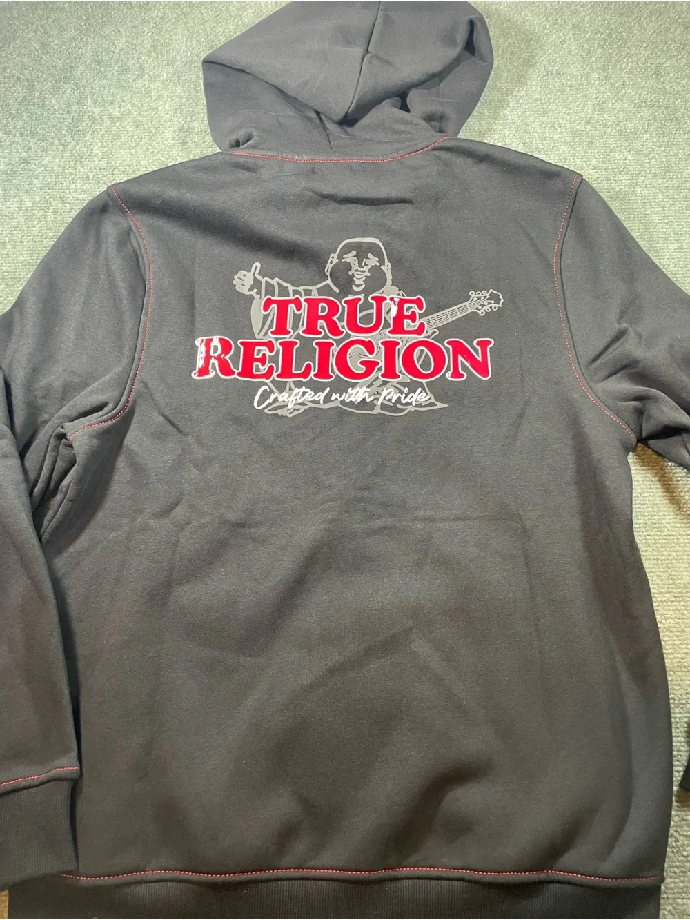 True Religion Black Hoodie with Red Logo